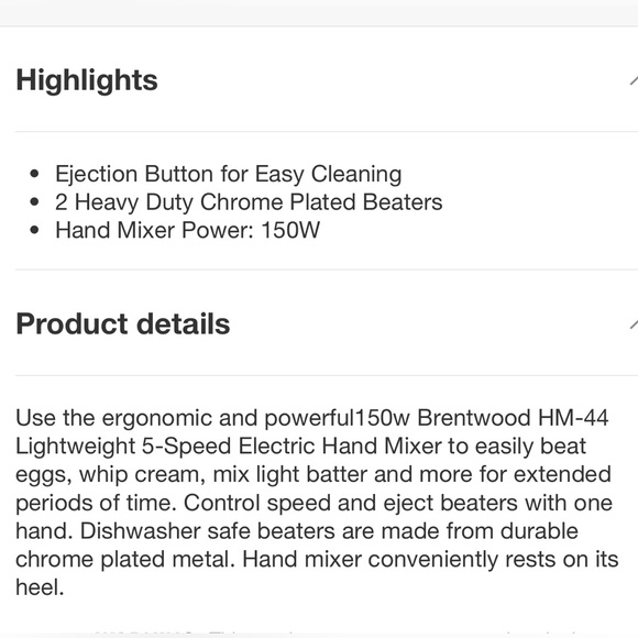 NEW Brentwood 5 Speed Hand Mixer - Black - 150 Watt - Model HM-44 - Picture 3 of 7